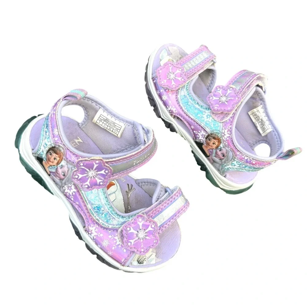 Disney Frozen Toddler Girls Light Up Sandals Purple Anna Elsa Olaf Size 8